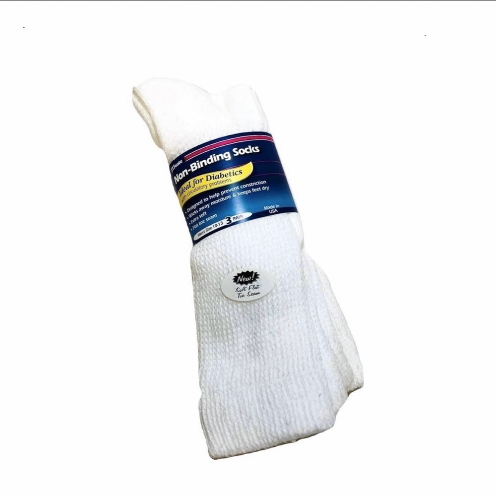 NEW Non-Binding Diabetic Long Knee High White Sock 3-Pack Unisex Compression